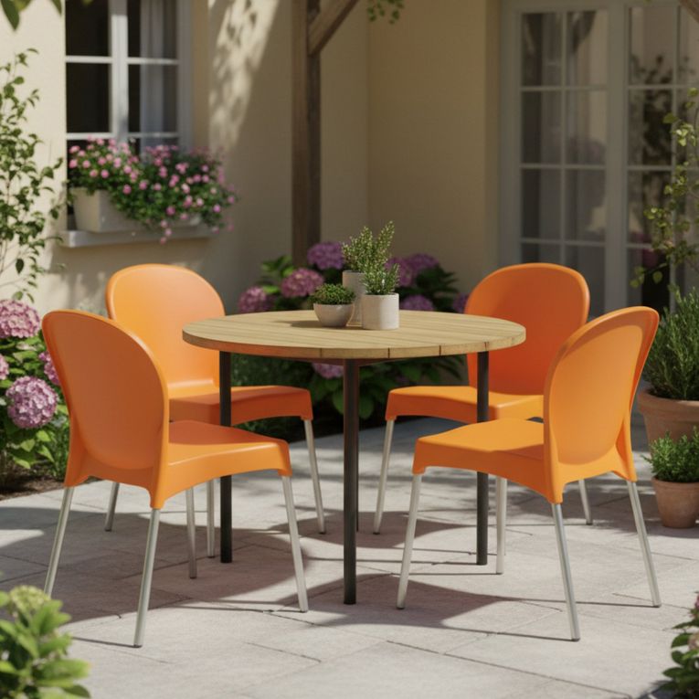 Sedia da Esterno Arancione 4 Sedie Impilabile, Peso Supportato 120 kg Made in Italy - Eclectic
