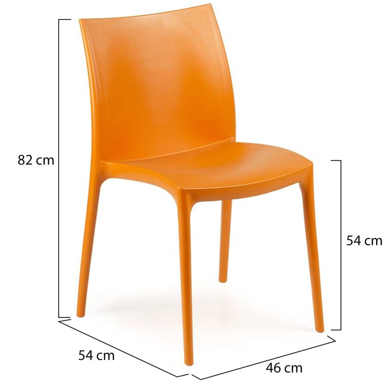 Sedia da Esterno Arancione 4 Sedie Impilabile, Peso Supportato 120 kg Made in Italy - Grover