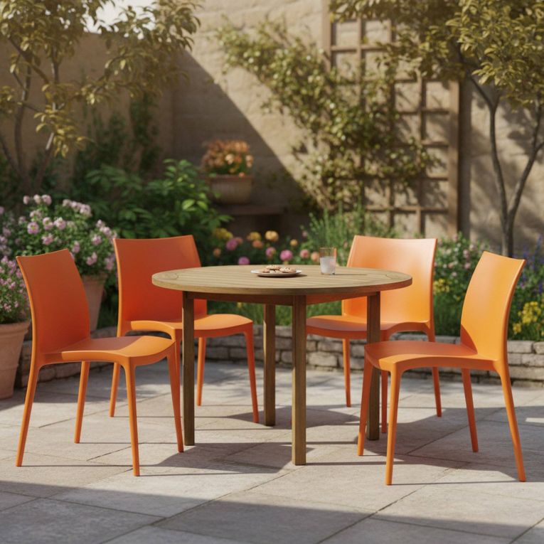 Sedia da Esterno Arancione 4 Sedie Impilabile, Peso Supportato 120 kg Made in Italy - Grover
