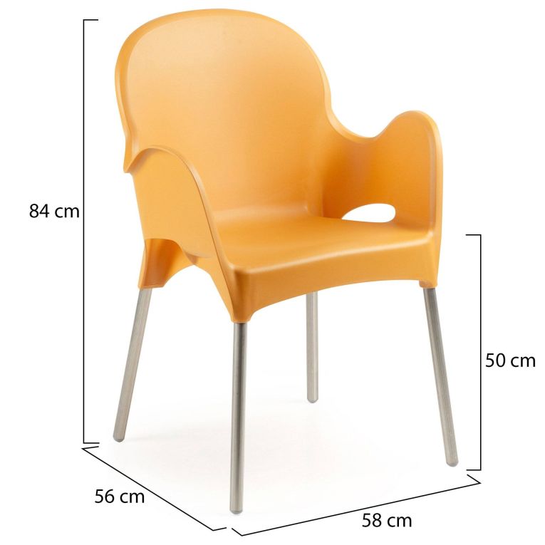 Sedia da Esterno Arancione una Sedia Impilabile, Braccioli Made in Italy - Vashti
