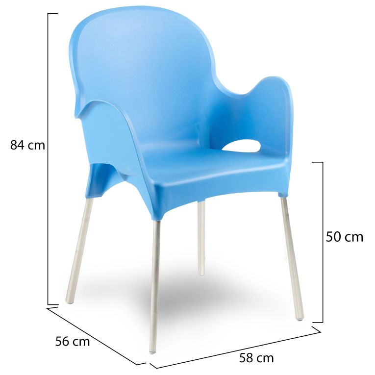 Sedia da Esterno Azzurro 4 Sedie Impilabile, Braccioli Made in Italy - Raimund