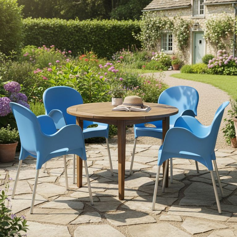 Sedia da Esterno Azzurro 4 Sedie Impilabile, Braccioli Made in Italy - Raimund