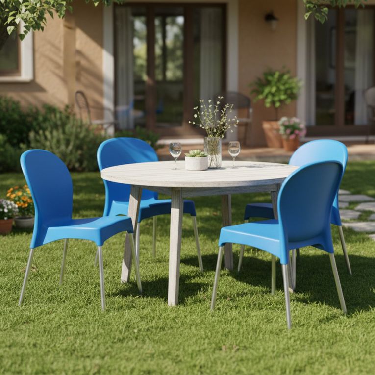Sedia da Esterno Azzurro 4 Sedie Impilabile, Peso Supportato 120 kg Made in Italy - Eclectic