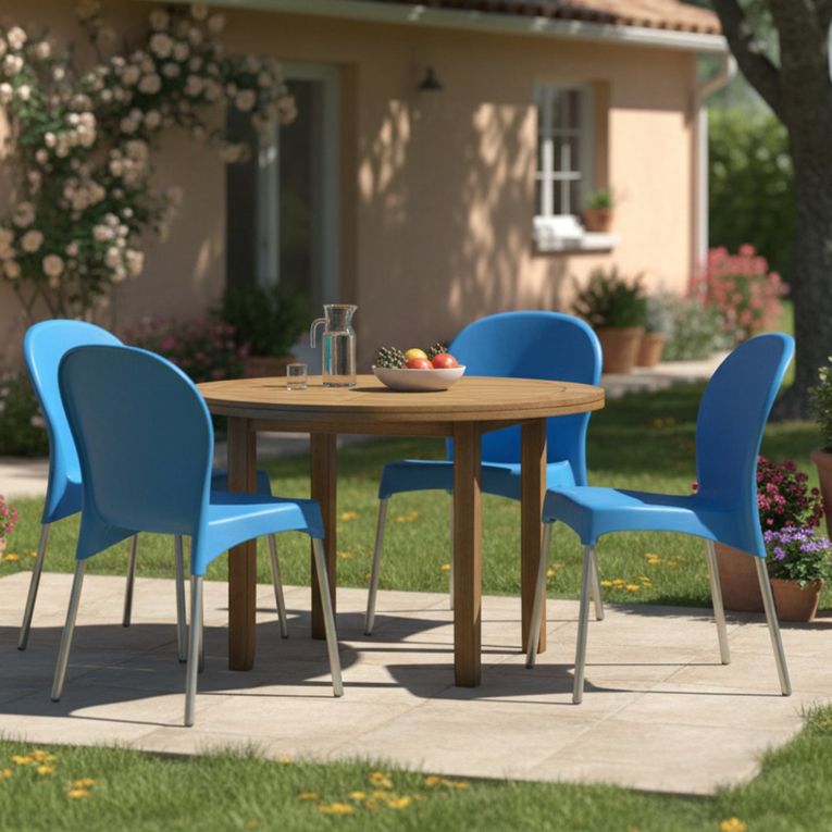 Sedia da Esterno Azzurro 4 Sedie Impilabile, Peso Supportato 120 kg Made in Italy - Eclectic