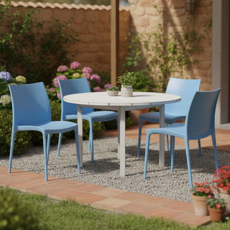 Sedia da Esterno Azzurro 4 Sedie Impilabile, Peso Supportato 120 kg Made in Italy - Grover