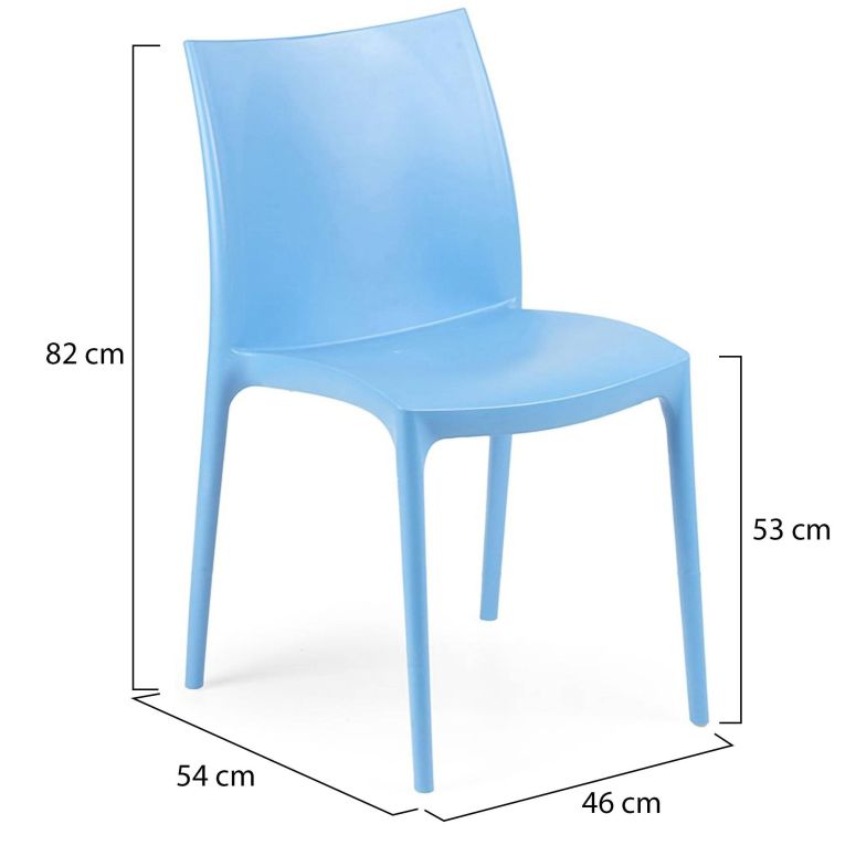 Sedia da Esterno Azzurro 4 Sedie Impilabile, Peso Supportato 120 kg Made in Italy - Grover