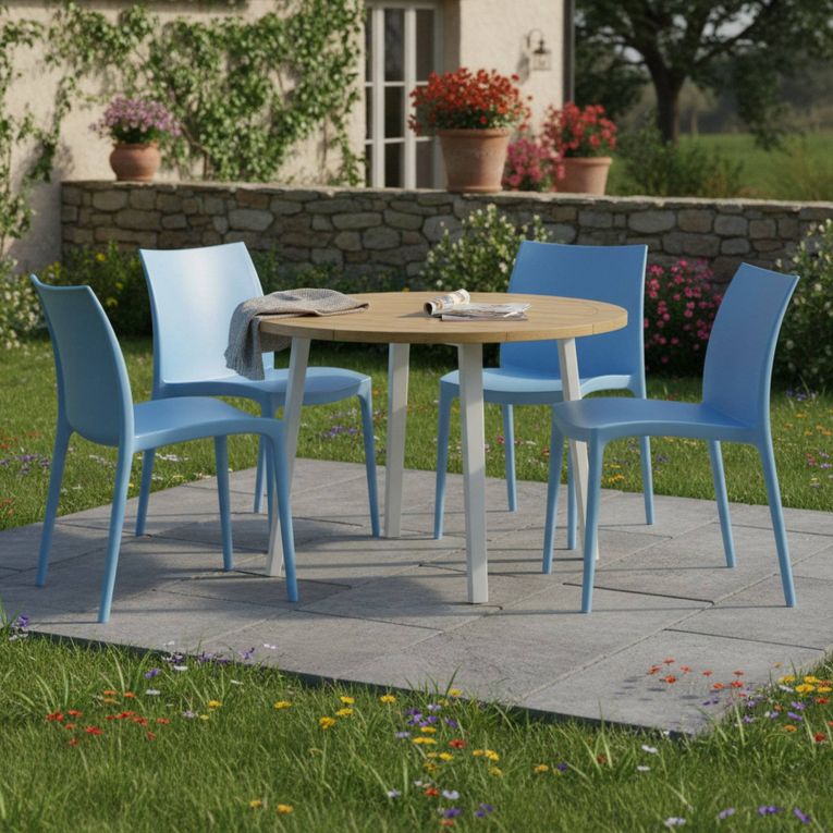 Sedia da Esterno Azzurro 4 Sedie Impilabile, Peso Supportato 120 kg Made in Italy - Grover