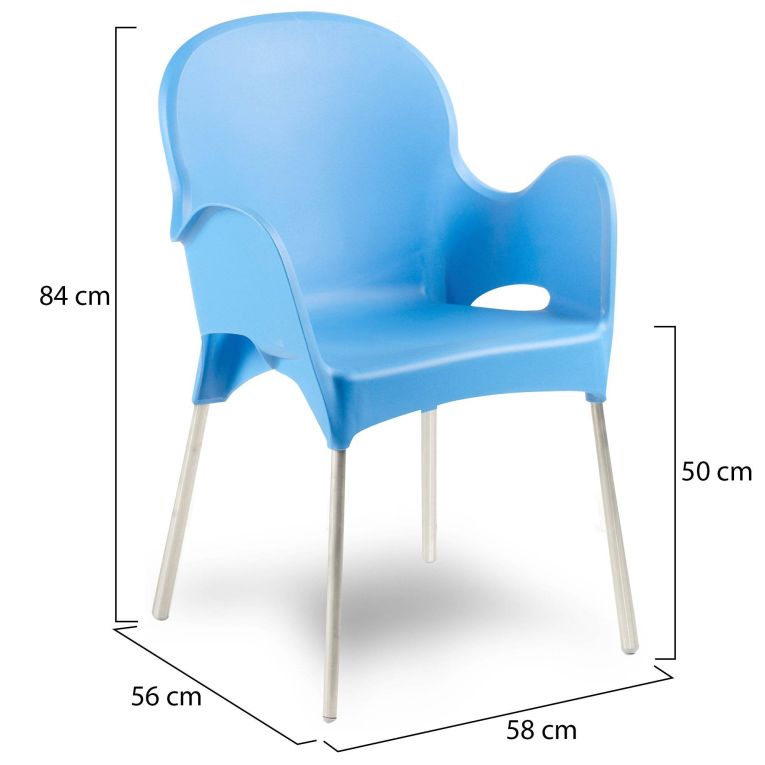 Sedia da Esterno Azzurro una Sedia Impilabile, Braccioli Made in Italy - Vashti