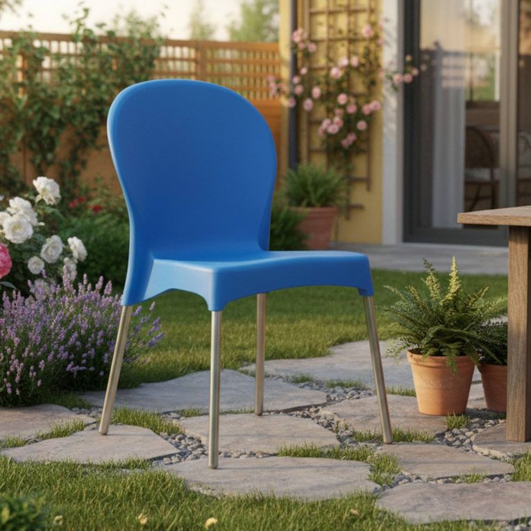 Sedia da Esterno Azzurro una Sedia Impilabile, Peso Supportato 120 kg Made in Italy - Linder