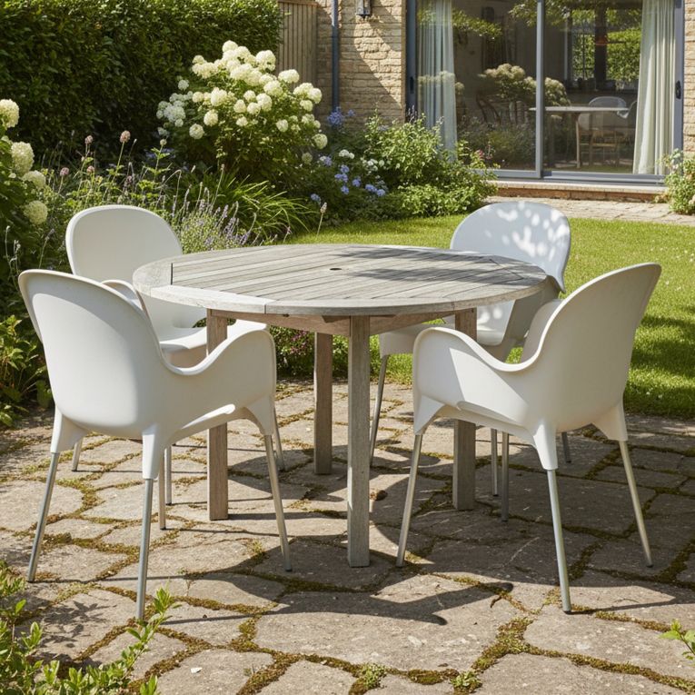 Sedia da Esterno Beige 4 Sedie Impilabile, Braccioli Made in Italy - Raimund