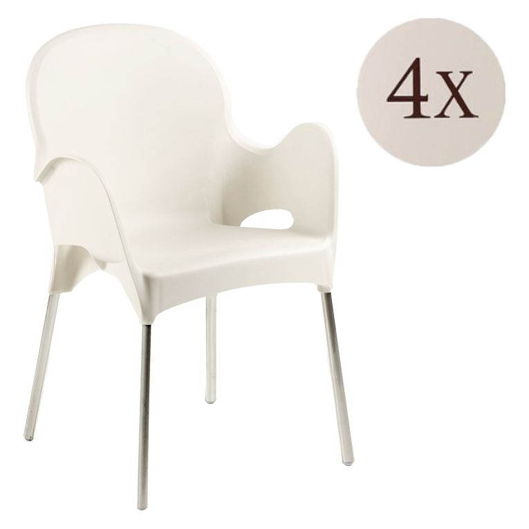 Sedia da Esterno Beige 4 Sedie Impilabile, Braccioli Made in Italy - Raimund