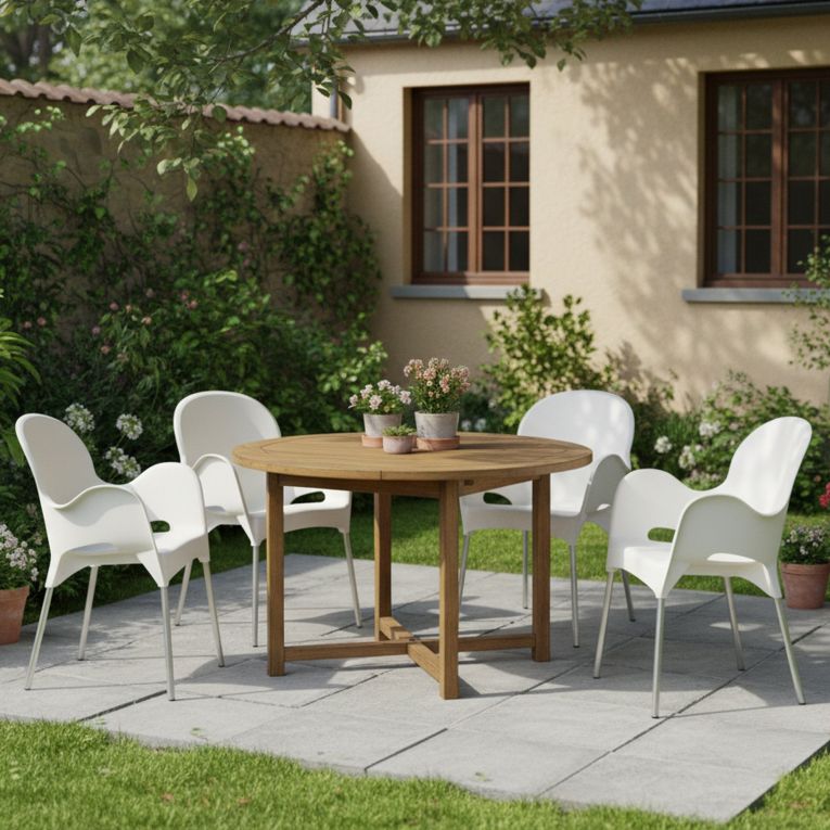 Sedia da Esterno Beige 4 Sedie Impilabile, Braccioli Made in Italy - Raimund