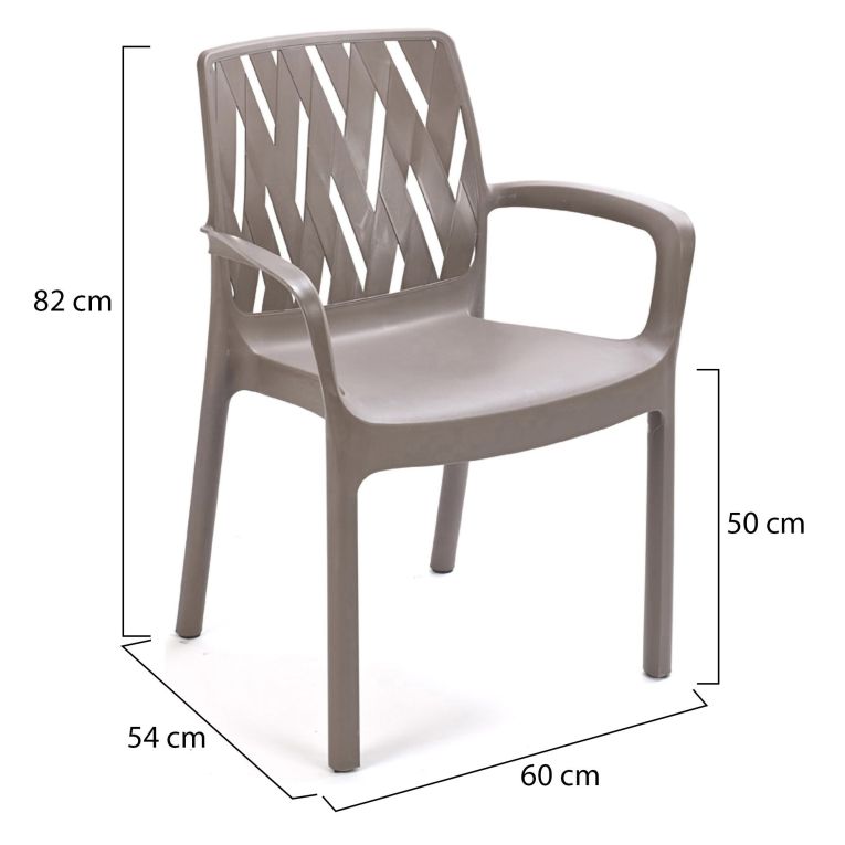 Sedia da Esterno Beige 4 Sedie Impilabile, Braccioli Made in Italy - Rumley