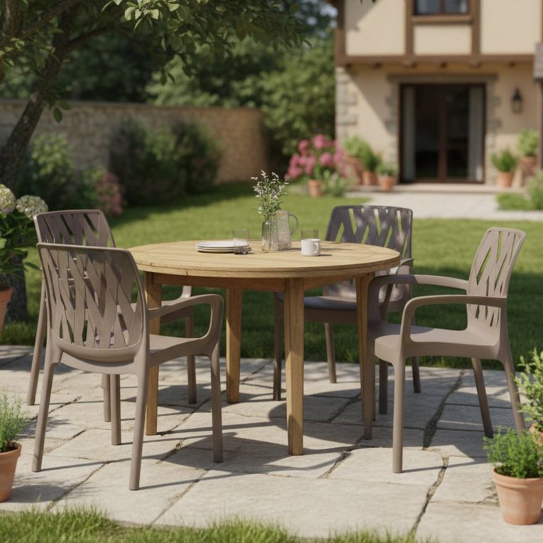 Sedia da Esterno Beige 4 Sedie Impilabile, Braccioli Made in Italy - Rumley