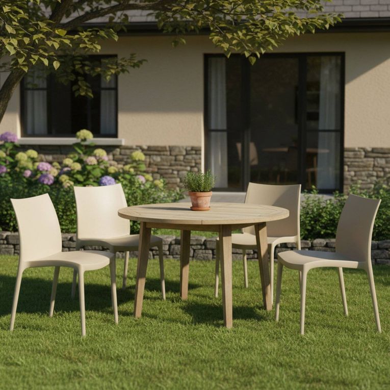 Sedia da Esterno Beige 4 Sedie Impilabile, Peso Supportato 120 kg Made in Italy - Grover