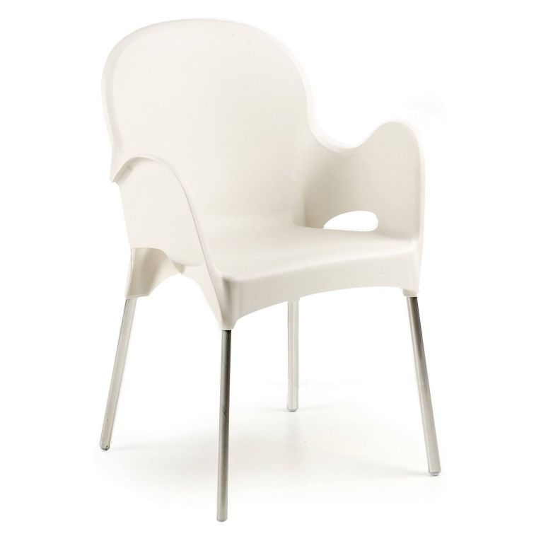 Sedia da Esterno Beige una Sedia Impilabile, Braccioli Made in Italy - Vashti