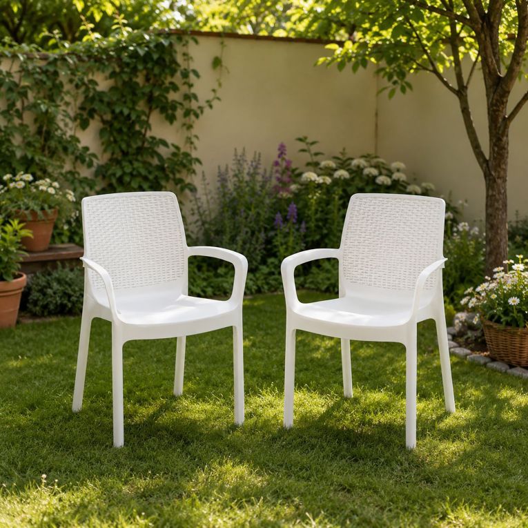 Sedia da Esterno Bianco 2 Sedie Impermeabile, Impilabile Made in Italy - Mattagga