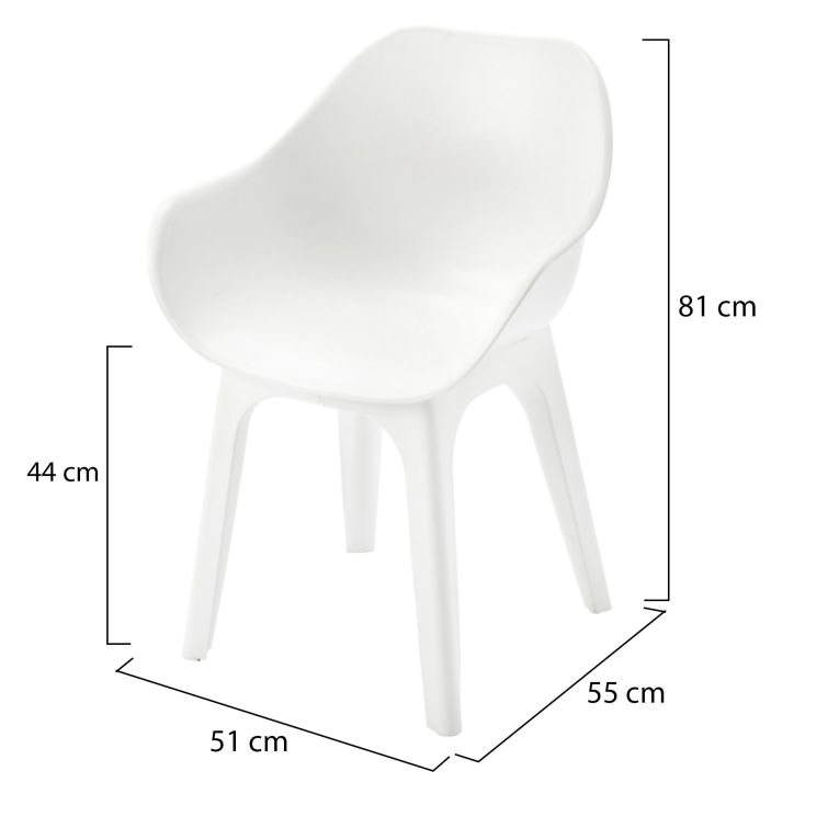 Sedia da Esterno Bianco 4 Sedie Braccioli, Peso Supportato 120 kg Made in Italy - Beachfield