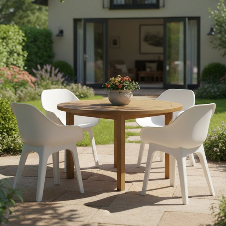 Sedia da Esterno Bianco 4 Sedie Braccioli, Peso Supportato 120 kg Made in Italy - Beachfield