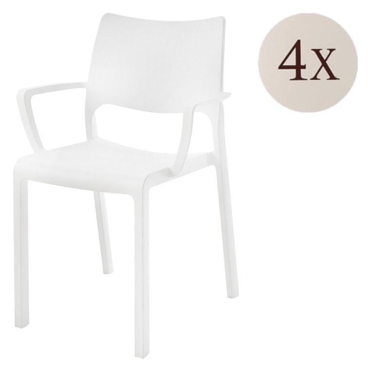 Sedia da Esterno Bianco 4 Sedie Braccioli, Peso Supportato 120 kg Made in Italy - Cambon