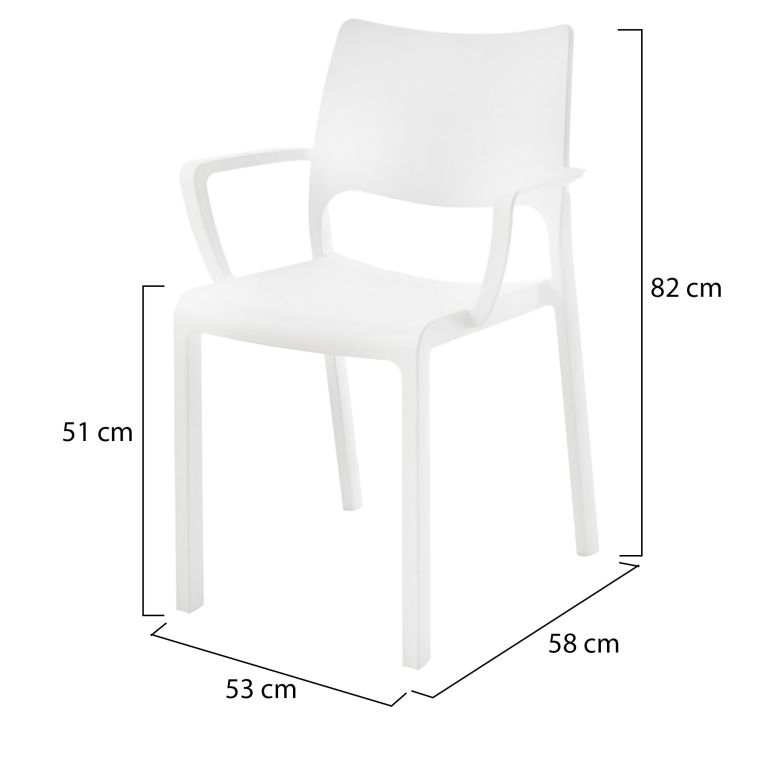Sedia da Esterno Bianco 4 Sedie Braccioli, Peso Supportato 120 kg Made in Italy - Cambon