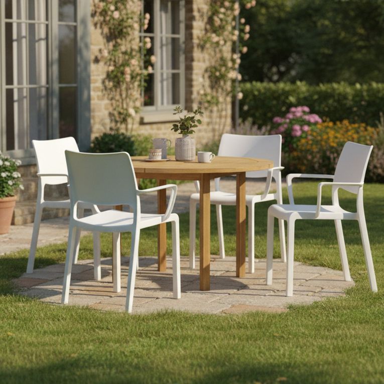 Sedia da Esterno Bianco 4 Sedie Braccioli, Peso Supportato 120 kg Made in Italy - Cambon