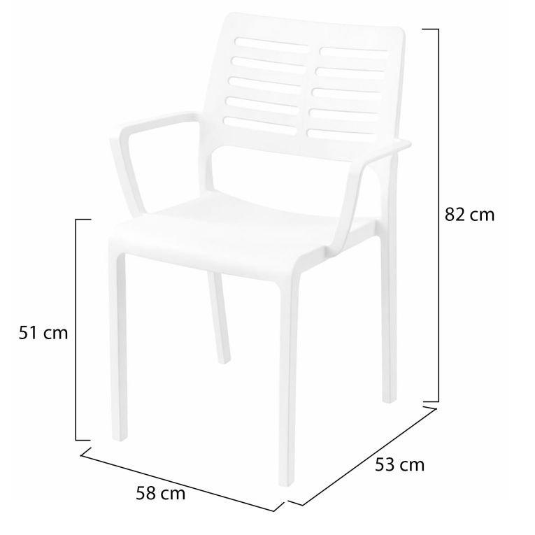 Sedia da Esterno Bianco 4 Sedie Braccioli, Peso Supportato 120 kg Made in Italy - Hero