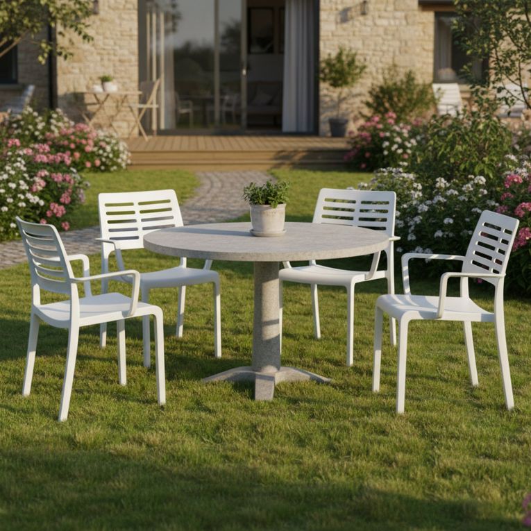 Sedia da Esterno Bianco 4 Sedie Braccioli, Peso Supportato 120 kg Made in Italy - Hero