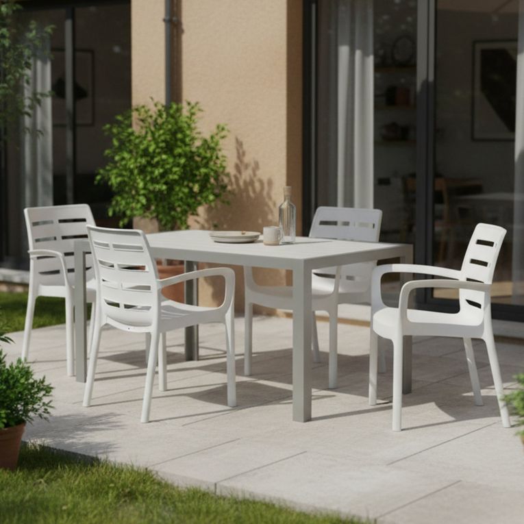 Sedia da Esterno Bianco 4 Sedie Impilabile, Braccioli Made in Italy - Excel