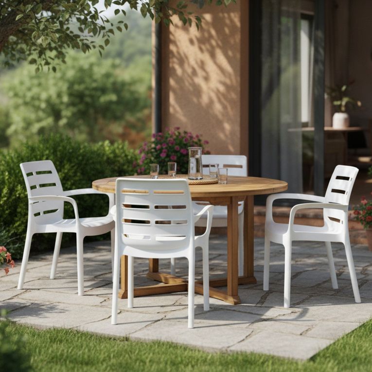 Sedia da Esterno Bianco 4 Sedie Impilabile, Braccioli Made in Italy - Excel