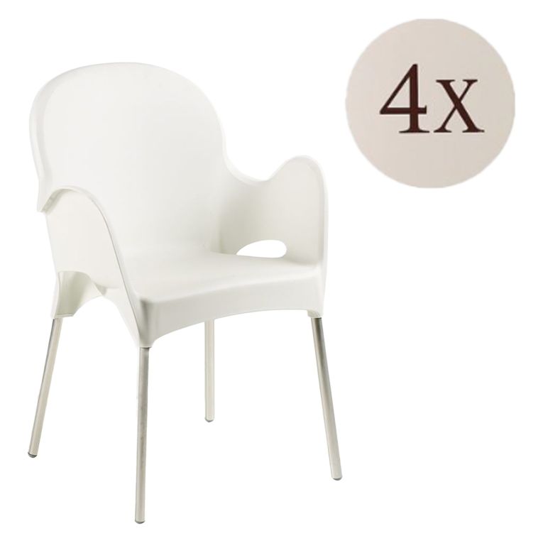 Sedia da Esterno Bianco 4 Sedie Impilabile, Braccioli Made in Italy - Raimund