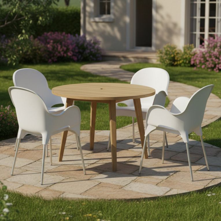 Sedia da Esterno Bianco 4 Sedie Impilabile, Braccioli Made in Italy - Raimund