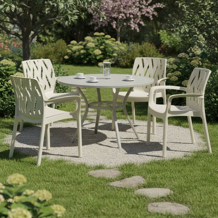 Sedia da Esterno Bianco 4 Sedie Impilabile, Braccioli Made in Italy - Rumley