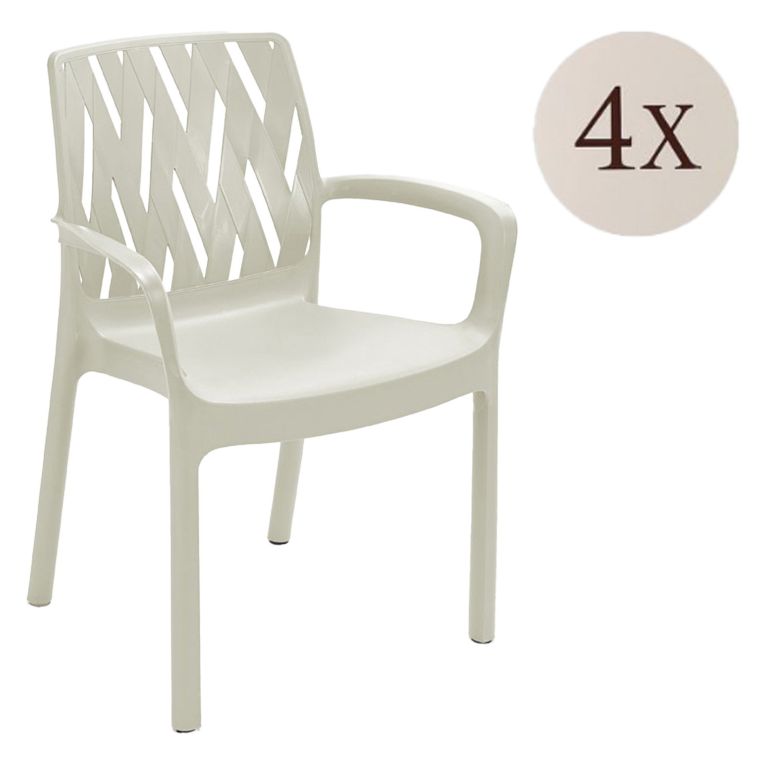 Sedia da Esterno Bianco 4 Sedie Impilabile, Braccioli Made in Italy - Rumley