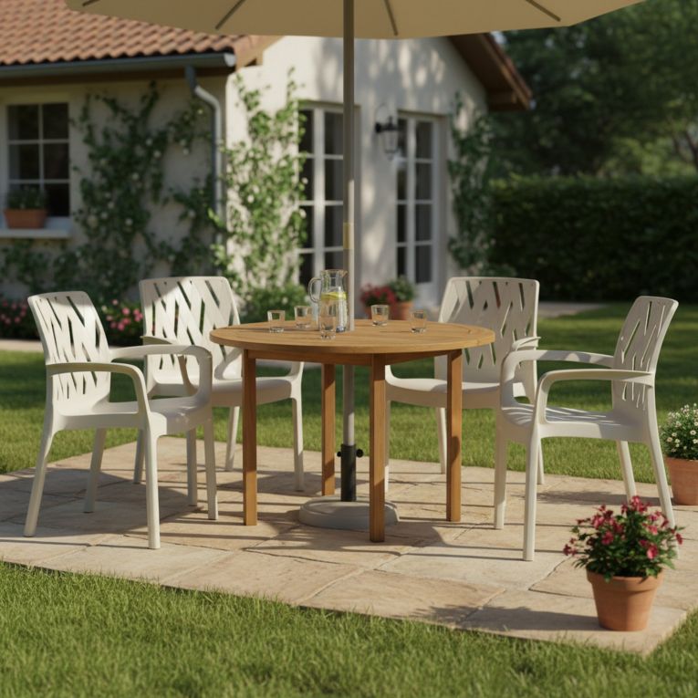 Sedia da Esterno Bianco 4 Sedie Impilabile, Braccioli Made in Italy - Rumley