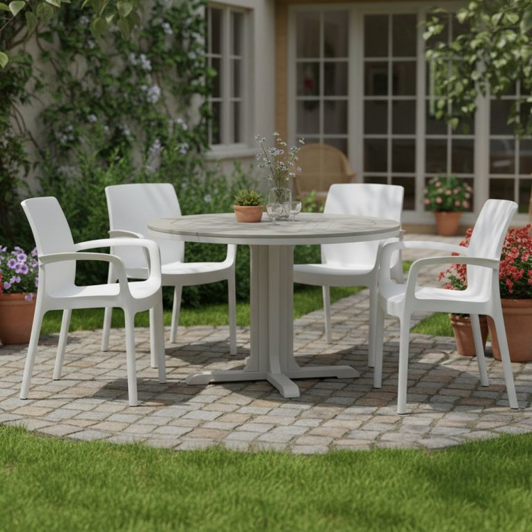 Sedia da Esterno Bianco 4 Sedie Impilabile, Braccioli Made in Italy - Sapps