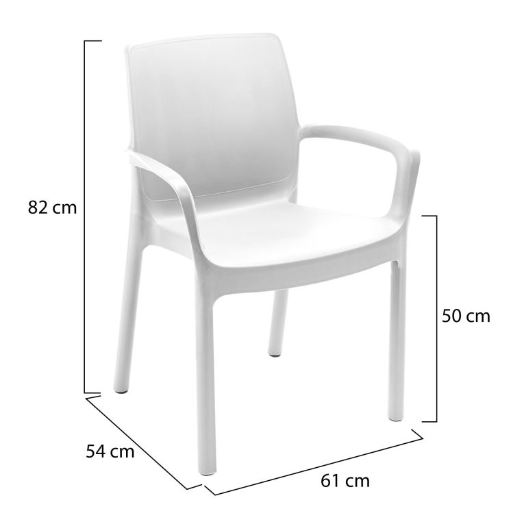 Sedia da Esterno Bianco 4 Sedie Impilabile, Braccioli Made in Italy - Sapps