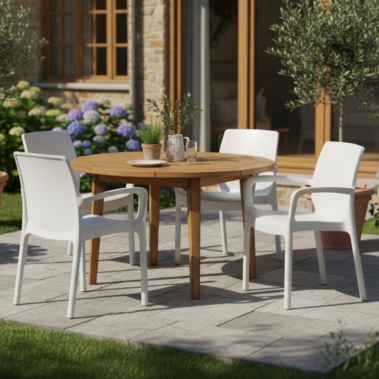 Sedia da Esterno Bianco 4 Sedie Impilabile, Braccioli Made in Italy - Sapps