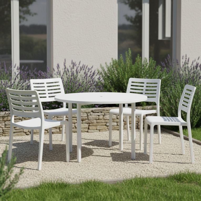 Sedia da Esterno Bianco 4 Sedie Impilabile, Peso Supportato 120 kg Made in Italy - Canoe
