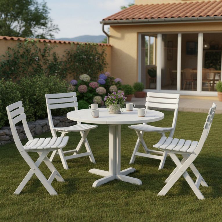 Sedia da Esterno Bianco 4 Sedie Pieghevole, Peso Supportato 120 kg Made in Italy - Jennie