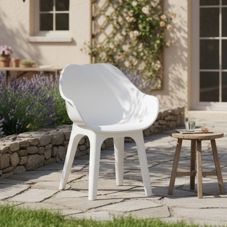 Sedia da Esterno Bianco una Sedia Braccioli, Peso Supportato 120 kg Made in Italy - Wesconnett