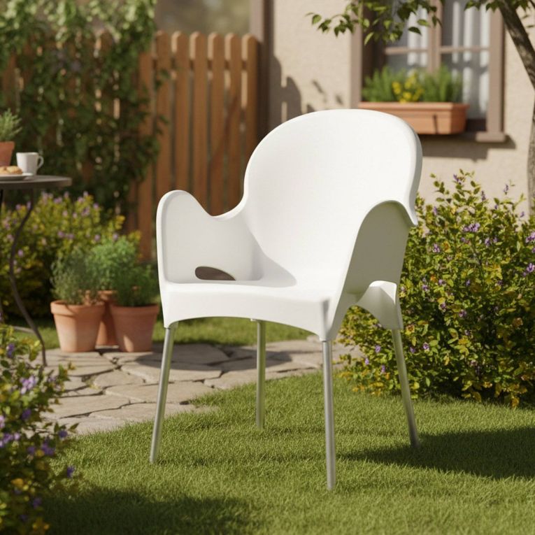 Sedia da Esterno Bianco una Sedia Impilabile, Braccioli Made in Italy - Vashti