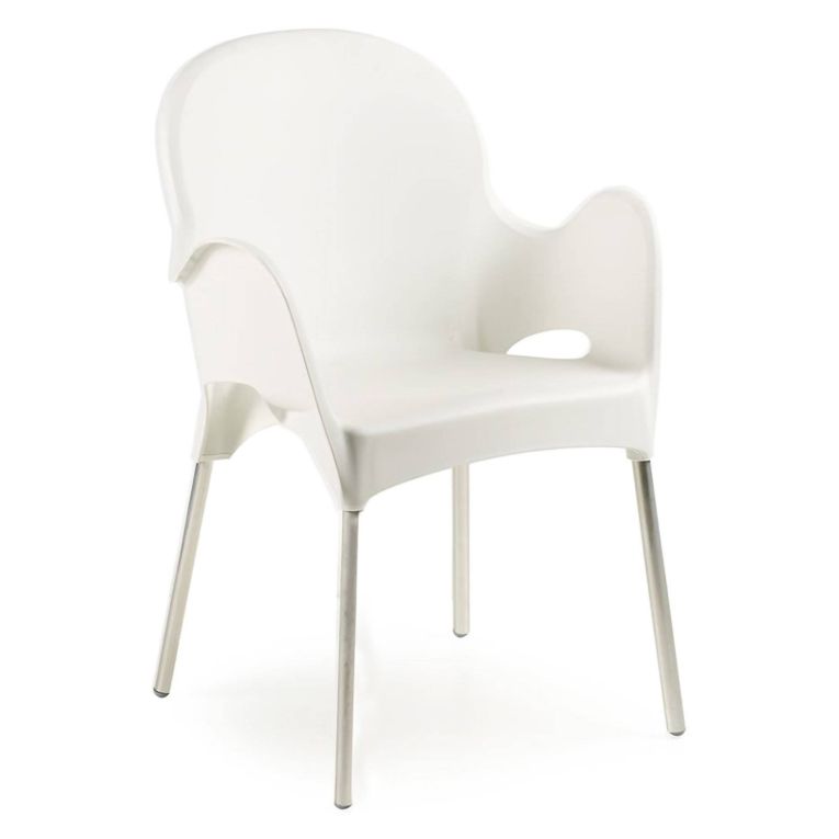 Sedia da Esterno Bianco una Sedia Impilabile, Braccioli Made in Italy - Vashti