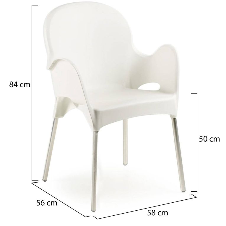 Sedia da Esterno Bianco una Sedia Impilabile, Braccioli Made in Italy - Vashti
