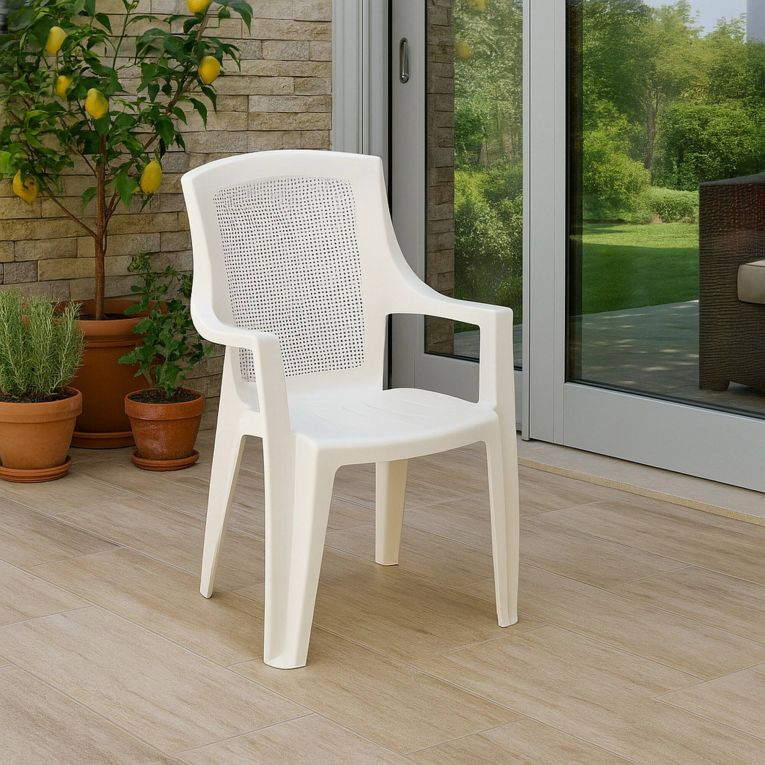 Sedia da Esterno Bianco una Sedia Impilabile, Braccioli - Masainas