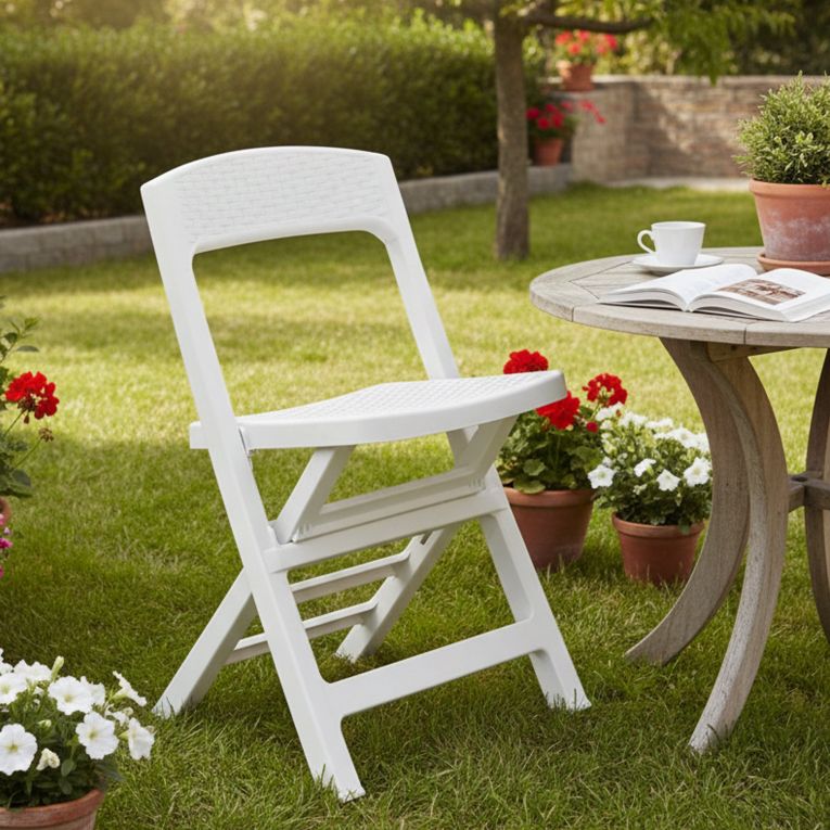 Sedia da Esterno Bianco una Sedia Pieghevole, Colore Seduta Bianco - Sanzeno