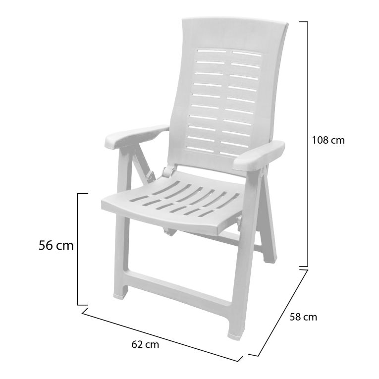 Sedia da Esterno Bianco una Sedia Schienale Reclinabile, Multiposizione Made in Italy - Rhump