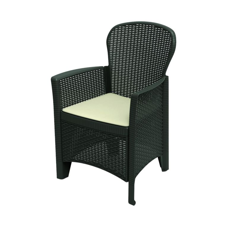 Sedia da esterno Como, Seduta da giardino, Poltrona outdoor effetto rattan, 100 % Made in Italy, 60x58h89 cm, Antracite
