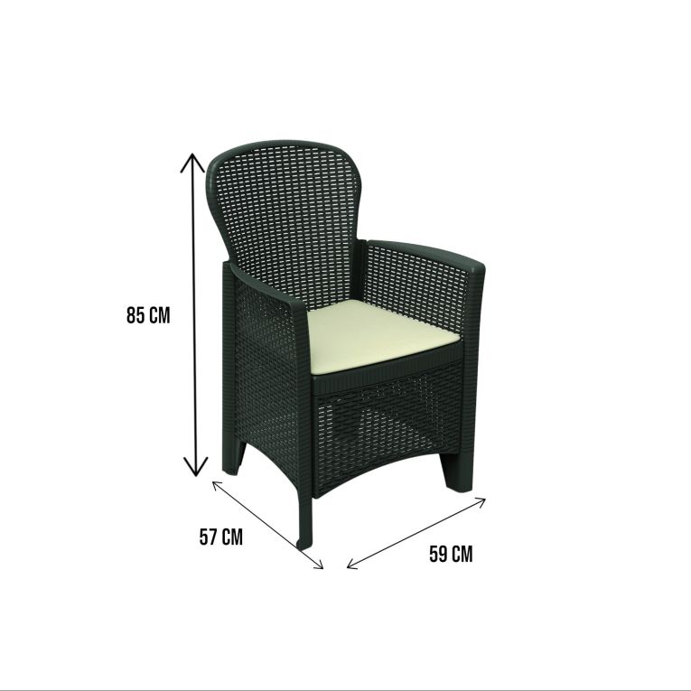 Sedia da esterno Como, Seduta da giardino, Poltrona outdoor effetto rattan, 100 % Made in Italy, 60x58h89 cm, Antracite