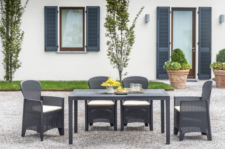 Sedia da esterno Como, Seduta da giardino, Poltrona outdoor effetto rattan, 100 % Made in Italy, 60x58h89 cm, Antracite